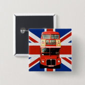 イギリス国旗とロンドンバスボタン 缶バッジ (正面&裏面)