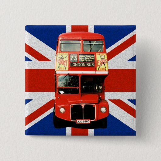 イギリス国旗とロンドンバスボタン 缶バッジ (正面)
