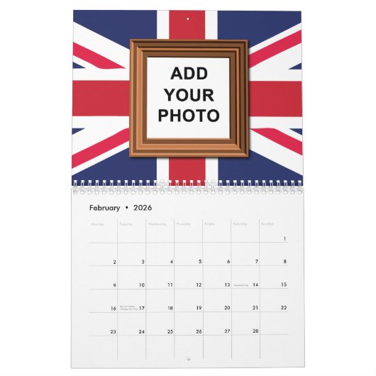 イギリス国旗のユニオンジャックあなたの写真を追加ヴィンテージ2025 カレンダー (2月 2026)