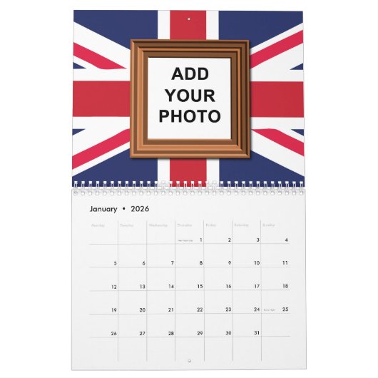 イギリス国旗のユニオンジャックあなたの写真を追加ヴィンテージ2025 カレンダー (1月 2026)