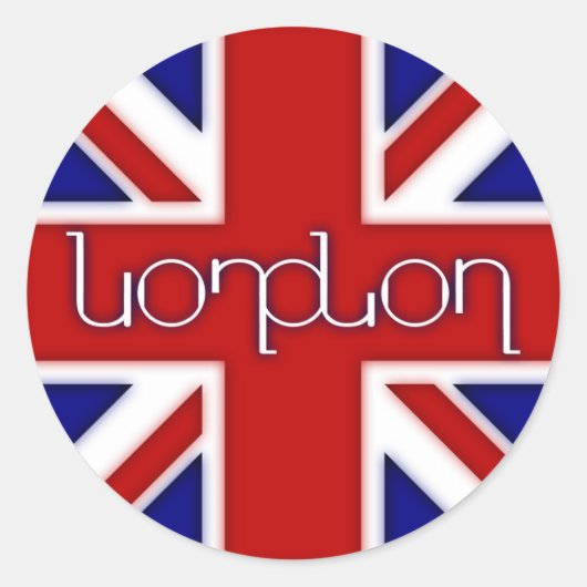 イギリス国旗の上に「ロンドン」のアンビグラム ラウンドシール (正面)