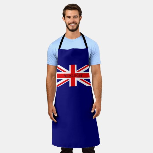イギリス国旗の個人用設定 – ユニオンジャック エプロン (着用した状態)