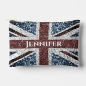 イギリス国旗の素朴なスパークル名前をカスタムする文字 アクセサリーポーチ (正面)