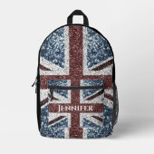 イギリス国旗の素朴なスパークル名前をカスタムする文字 プリントバックパック (正面)