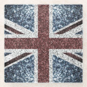 イギリス国旗の素朴ヴィンテージのグリッターきらきら光る ガラスコースター (正面)