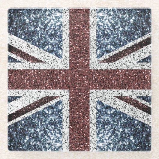 イギリス国旗の素朴ヴィンテージのグリッターきらきら光る ガラスコースター (正面)