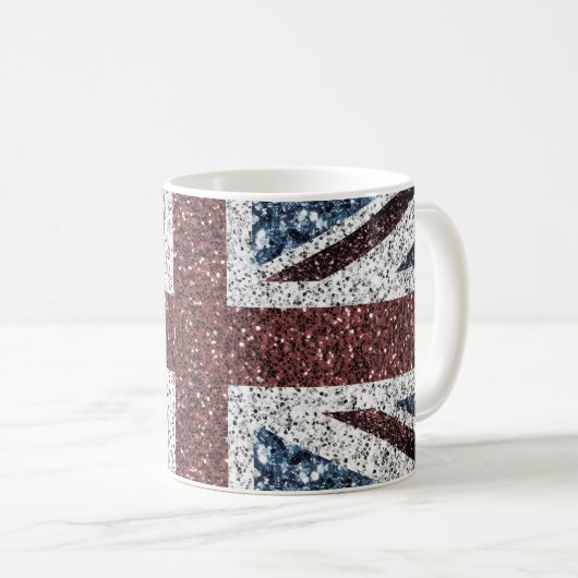 イギリス国旗の素朴ヴィンテージのグリッターきらきら光る コーヒーマグカップ (正面右)