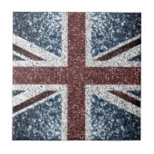 イギリス国旗の素朴ヴィンテージのグリッターきらきら光る タイル (正面)