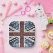 イギリス国旗の素朴ヴィンテージのグリッターきらきら光る ペーパープレート (パーティー)