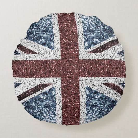 イギリス国旗の素朴ヴィンテージのグリッターきらきら光る ラウンドクッション (正面)