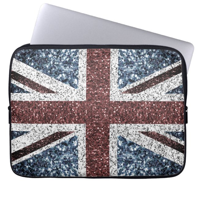 イギリス国旗の素朴ヴィンテージのグリッターきらきら光る ラップトップスリーブ (正面)