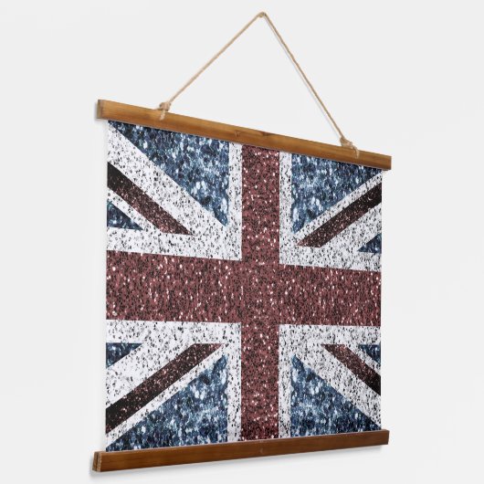 イギリス国旗の素朴ヴィンテージのグリッターきらきら光る 吊り下げ型タペストリー (傾斜あり)