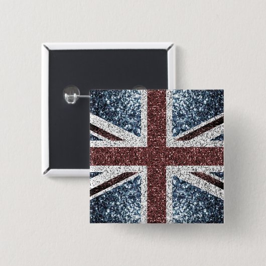 イギリス国旗の素朴ヴィンテージのグリッターきらきら光る 缶バッジ (正面&裏面)