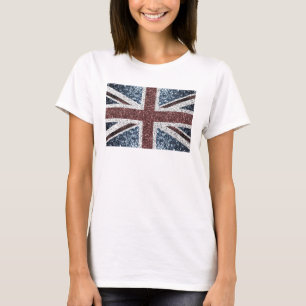 イギリス国旗の素朴ヴィンテージのグリッターきらきら光る Tシャツ