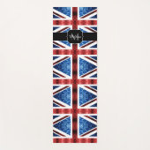 イギリス国旗の赤い青いきらめきグリッターパターンモノグラム ヨガマット (正面)