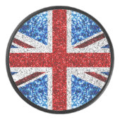 イギリス国旗の赤い青の白いきらめきグリッター アイスホッケーパック (正面)