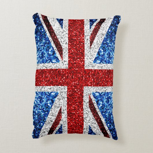 イギリス国旗の赤い青の白いきらめきグリッター アクセントクッション (裏面(縦))