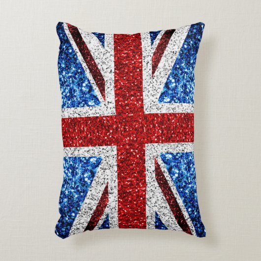イギリス国旗の赤い青の白いきらめきグリッター アクセントクッション (正面(垂直))