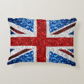 イギリス国旗の赤い青の白いきらめきグリッター アクセントクッション (裏面)