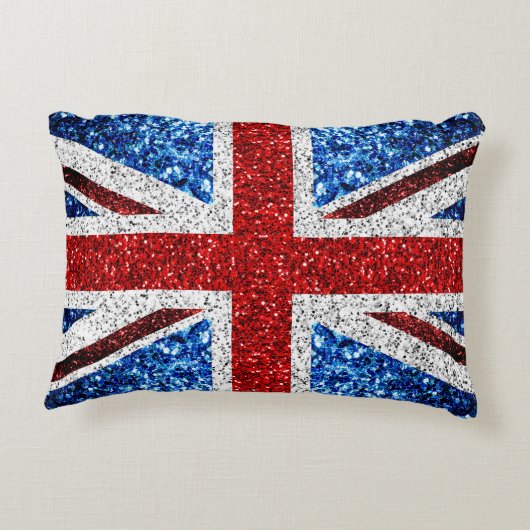 イギリス国旗の赤い青の白いきらめきグリッター アクセントクッション (裏面)