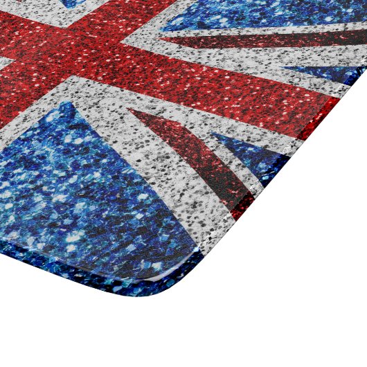 イギリス国旗の赤い青の白いきらめきグリッター カッティングボード (角)