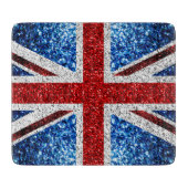 イギリス国旗の赤い青の白いきらめきグリッター カッティングボード (正面)