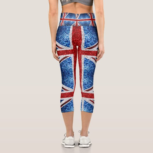 イギリス国旗の赤い青の白いきらめきグリッター カプリレギンス (裏面)