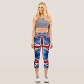 イギリス国旗の赤い青の白いきらめきグリッター カプリレギンス (正面)