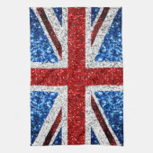 イギリス国旗の赤い青の白いきらめきグリッター キッチンタオル (縦)