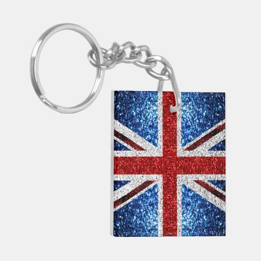 イギリス国旗の赤い青の白いきらめきグリッター キーホルダー (正面左)