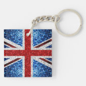 イギリス国旗の赤い青の白いきらめきグリッター キーホルダー (裏面)