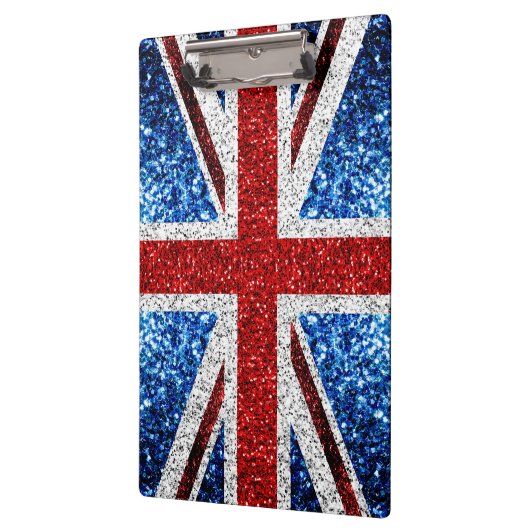 イギリス国旗の赤い青の白いきらめきグリッター クリップボード (左)