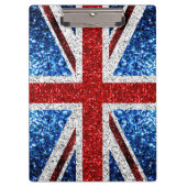 イギリス国旗の赤い青の白いきらめきグリッター クリップボード (正面)