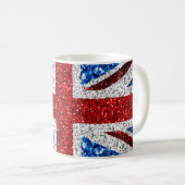 イギリス国旗の赤い青の白いきらめきグリッター コーヒーマグカップ (正面右)