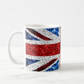 イギリス国旗の赤い青の白いきらめきグリッター コーヒーマグカップ (左)
