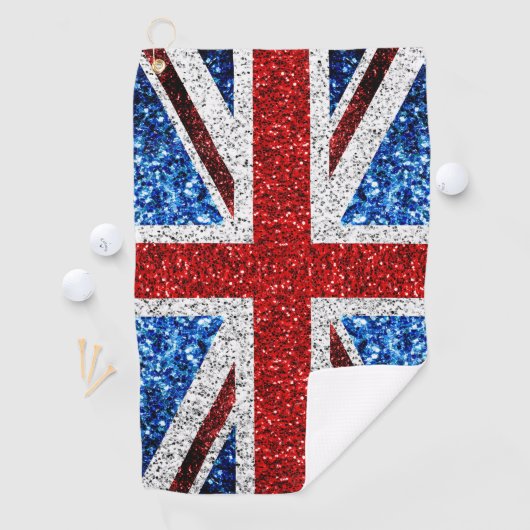 イギリス国旗の赤い青の白いきらめきグリッター ゴルフタオル (インサイチュ)