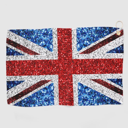 イギリス国旗の赤い青の白いきらめきグリッター ゴルフタオル (横)