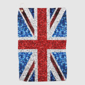 イギリス国旗の赤い青の白いきらめきグリッター ゴルフタオル (正面)