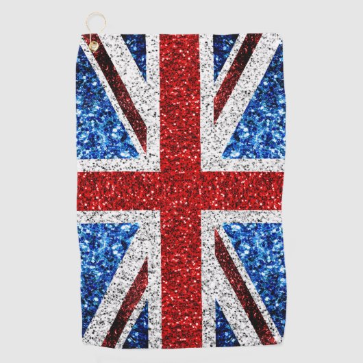 イギリス国旗の赤い青の白いきらめきグリッター ゴルフタオル (正面)