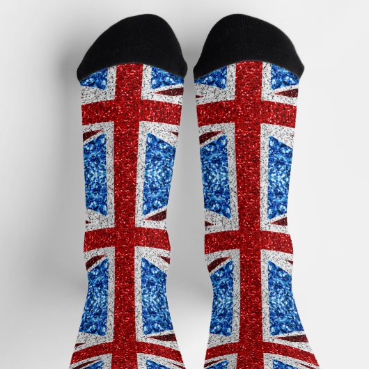 イギリス国旗の赤い青の白いきらめきグリッター ソックス (上部)