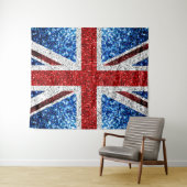 イギリス国旗の赤い青の白いきらめきグリッター タペストリー (インサイチュ(横))