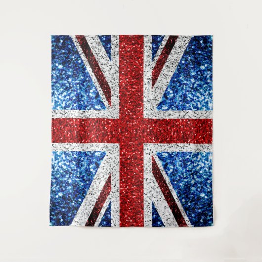 イギリス国旗の赤い青の白いきらめきグリッター タペストリー (正面)