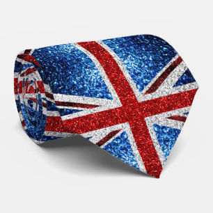 イギリス国旗の赤い青の白いきらめきグリッター ネクタイ