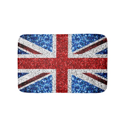 イギリス国旗の赤い青の白いきらめきグリッター バスマット (正面)