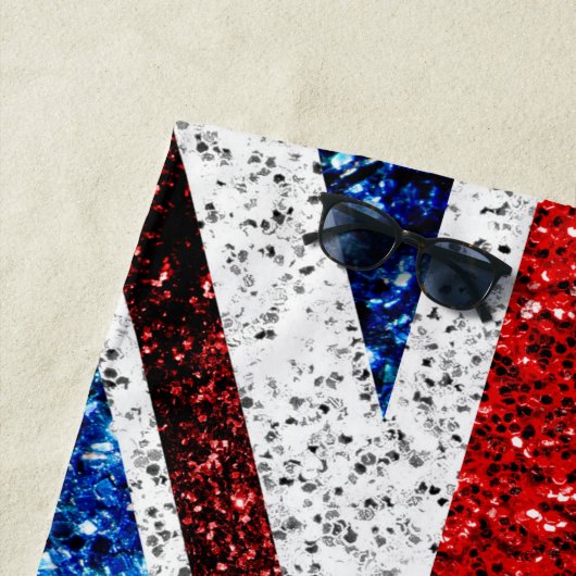 イギリス国旗の赤い青の白いきらめきグリッター ビーチタオル (インサイチュ)