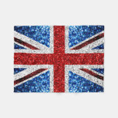 イギリス国旗の赤い青の白いきらめきグリッター フリースブランケット (正面(横))