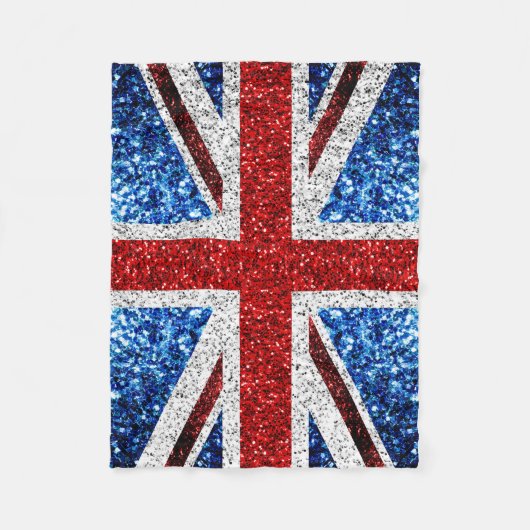 イギリス国旗の赤い青の白いきらめきグリッター フリースブランケット (正面)