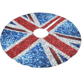 イギリス国旗の赤い青の白いきらめきグリッター ブラッシュドポリエステルツリースカート (アングル)