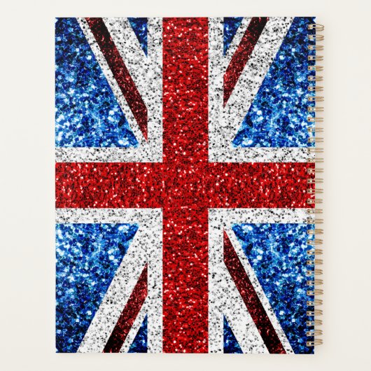 イギリス国旗の赤い青の白いきらめきグリッター プランナー手帳 (裏面)