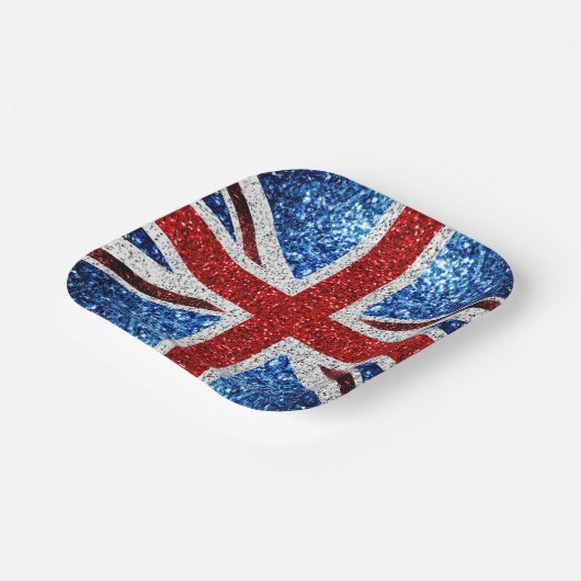 イギリス国旗の赤い青の白いきらめきグリッター ペーパープレート (傾斜あり)